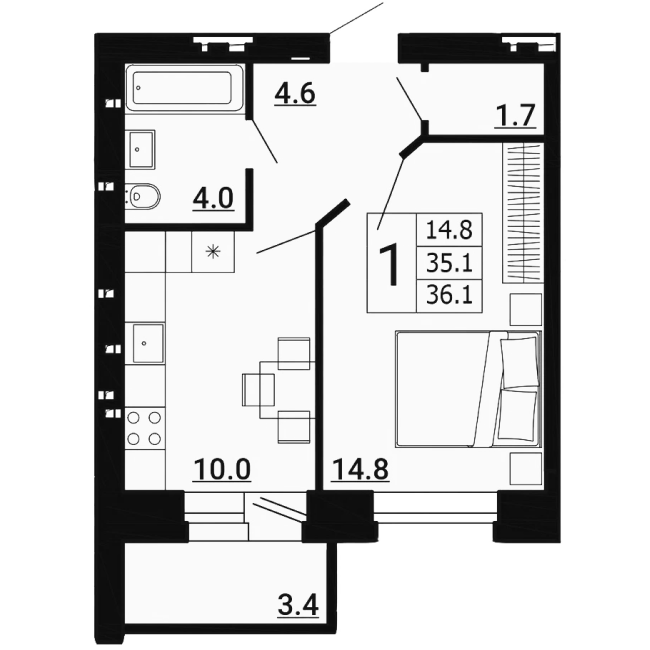 1-комн. Квартира 36,10 м²