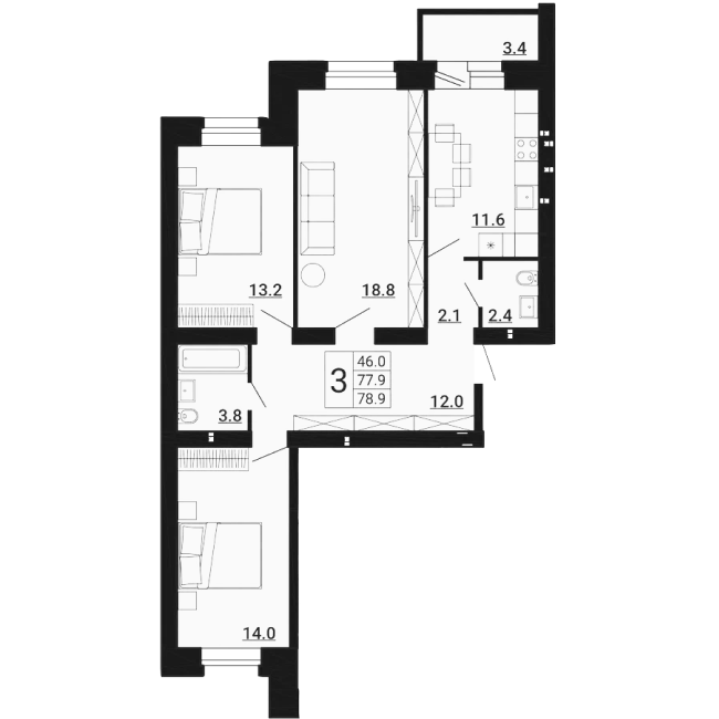 3-комн. квартира 78,90 м²