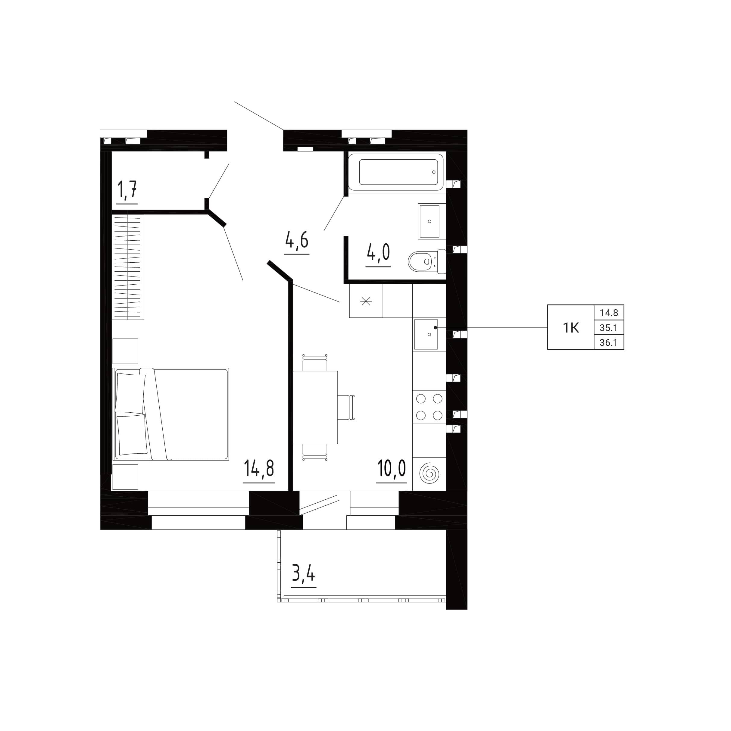 1-комн. квартира 36,1 м²