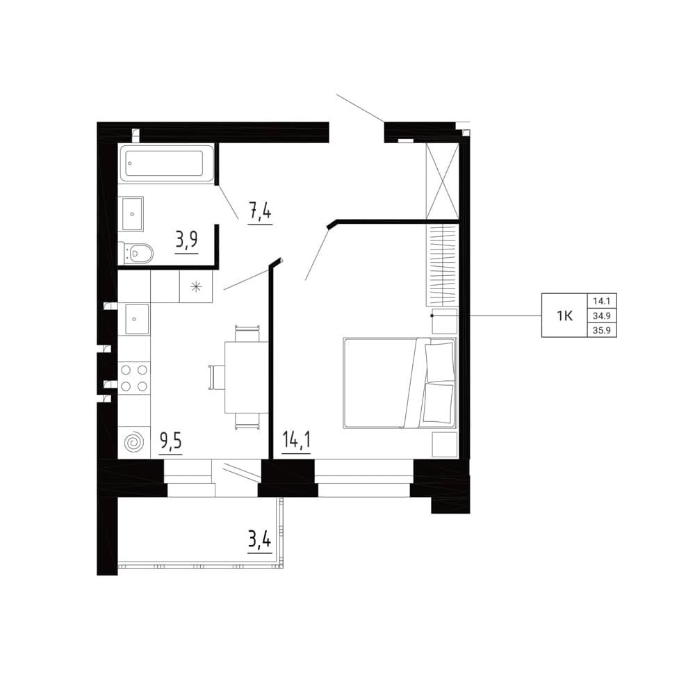 1-комн. квартира 35,9 м²