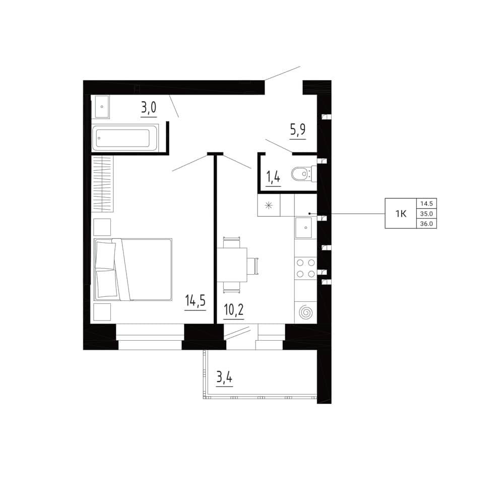 1-комн. квартира 36,0 м²