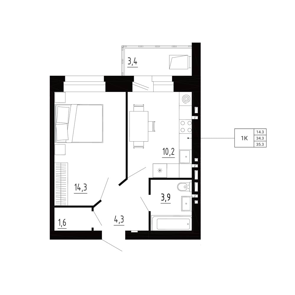 1-комн. квартира 35,3 м²